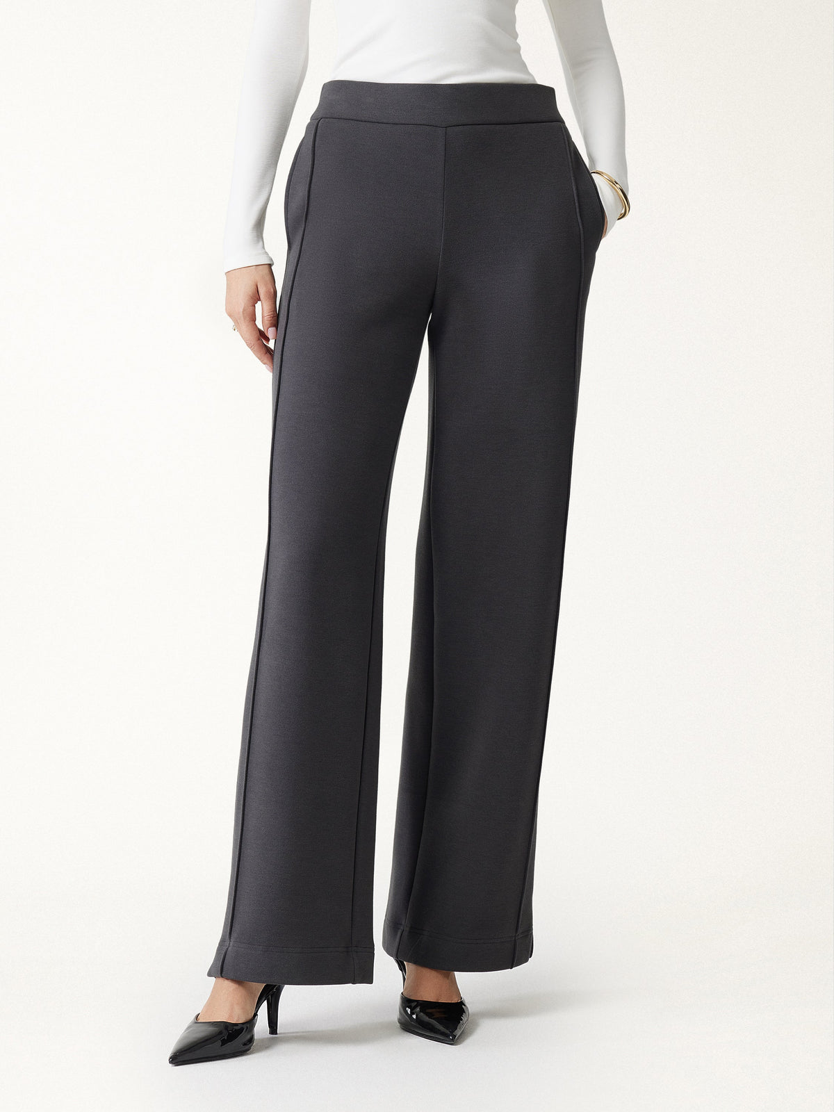 FuzzLuxe High-Rise Wide Leg Pintuck Pants with Pockets