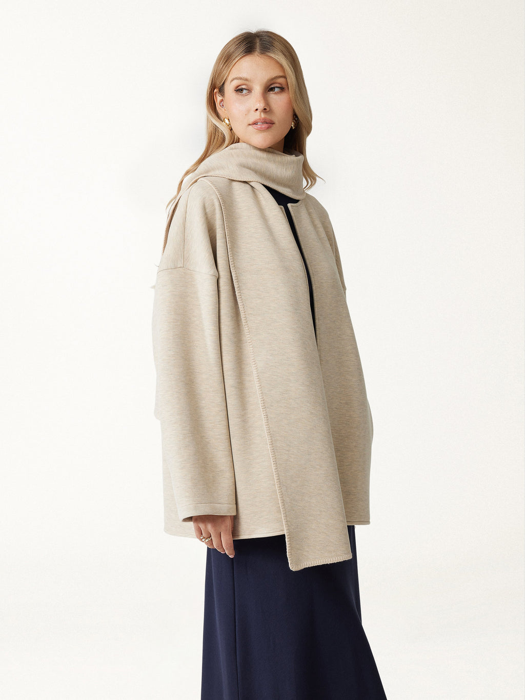 FuzzLuxe Scarf Collar Convertible Coat with Pockets