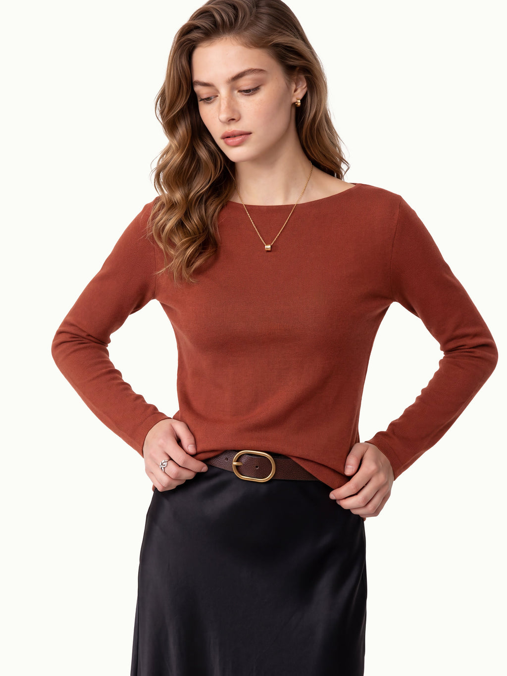 100% Merino Wool Semi-Sheer Boat Neck Sweater