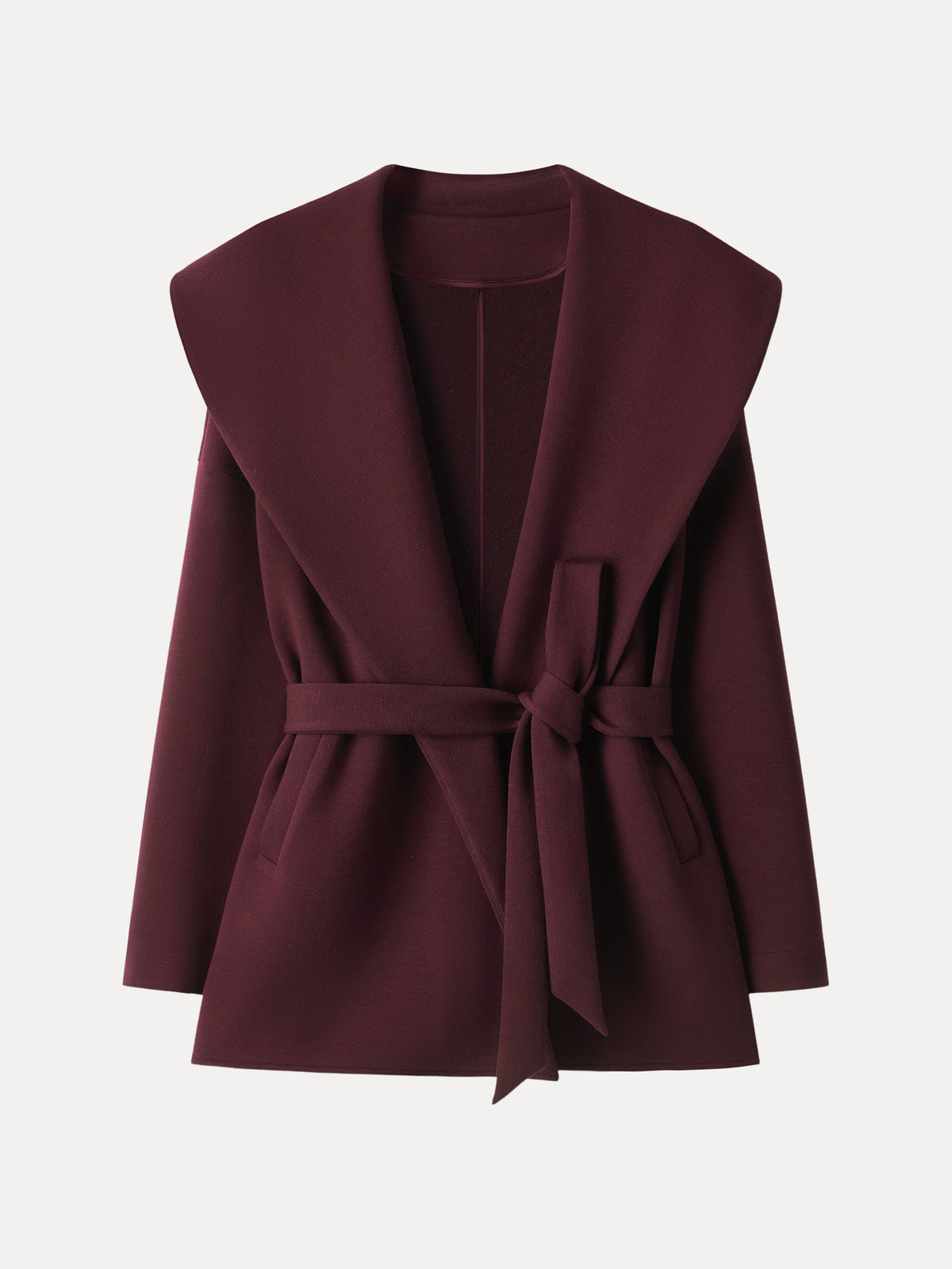 FuzzLuxe Draped Shawl Collar Long Sleeve Belted Jacket