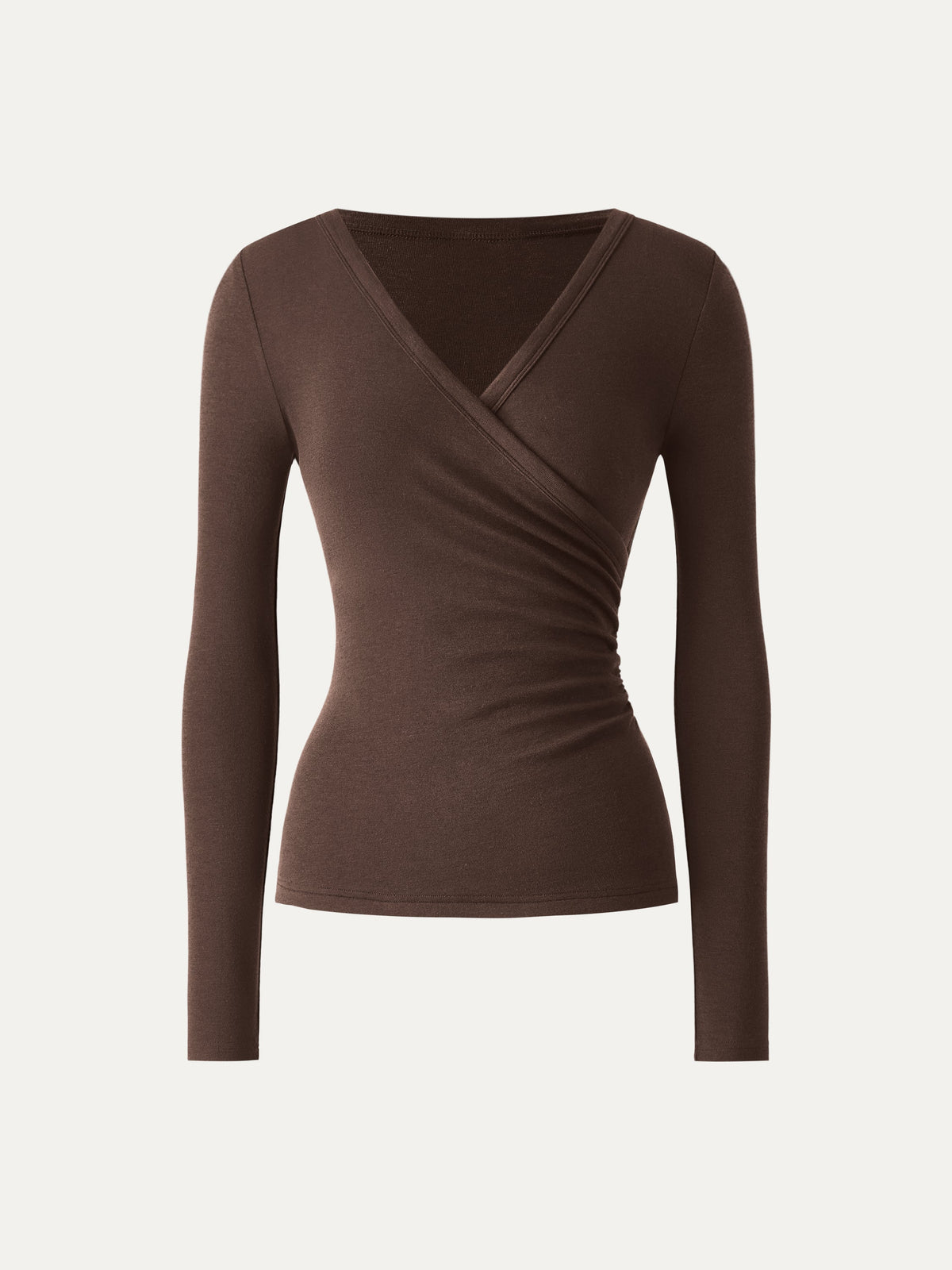 Eco-MiYaMoon® Surplice Ruched Long Sleeve Top