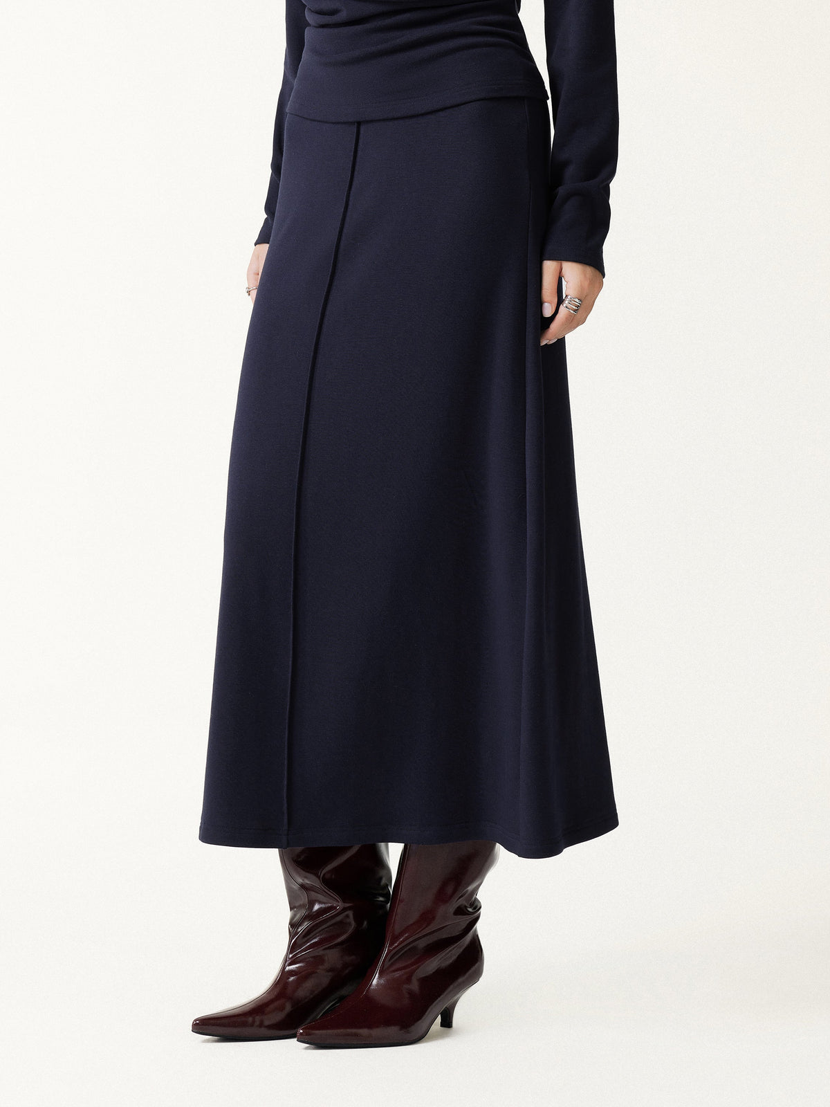 ProWarm Mid-Rise Pintuck A-Line Midi Skirt