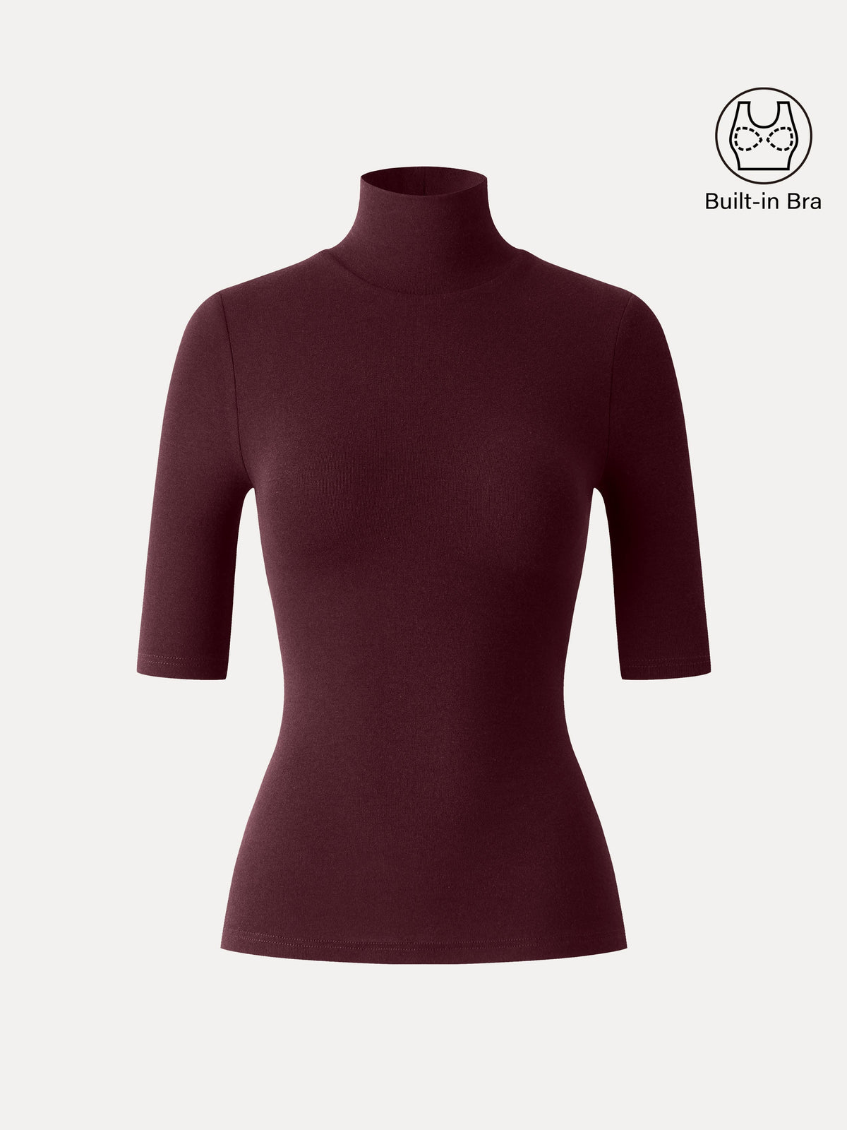 LiteWarm Essential Turtleneck Elbow Length Sleeve Built-In Bra Top 3.0