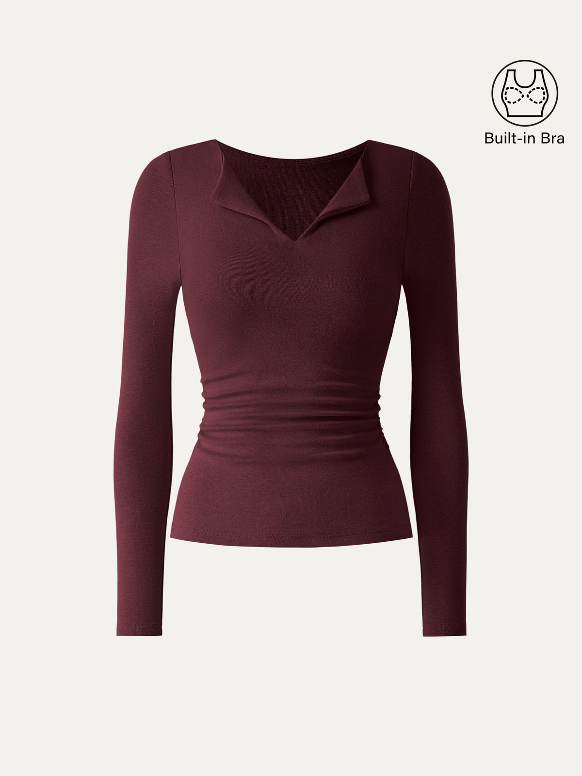 LiteWarm Flapped V-Neck Long Sleeve Ruched Built-In Bra Top 2.0