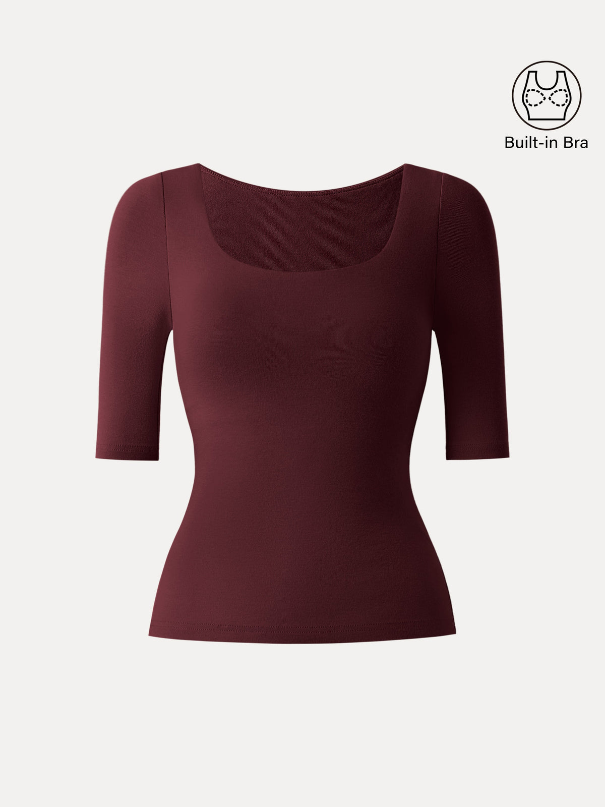 LiteWarm Essential Elbow Length Sleeve Square Neck Built-In Bra Tops 2.0