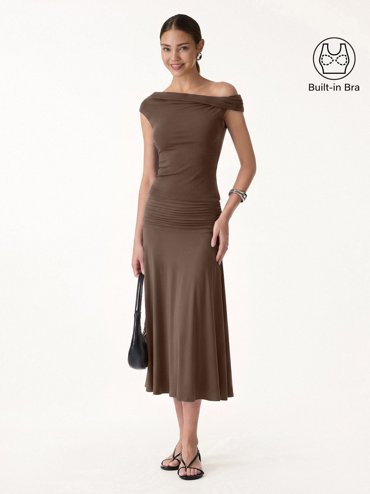 2Pcs Set Multi-wear Built-In Bra Top 2.0 & Side Ruched A-line Midi Skirt