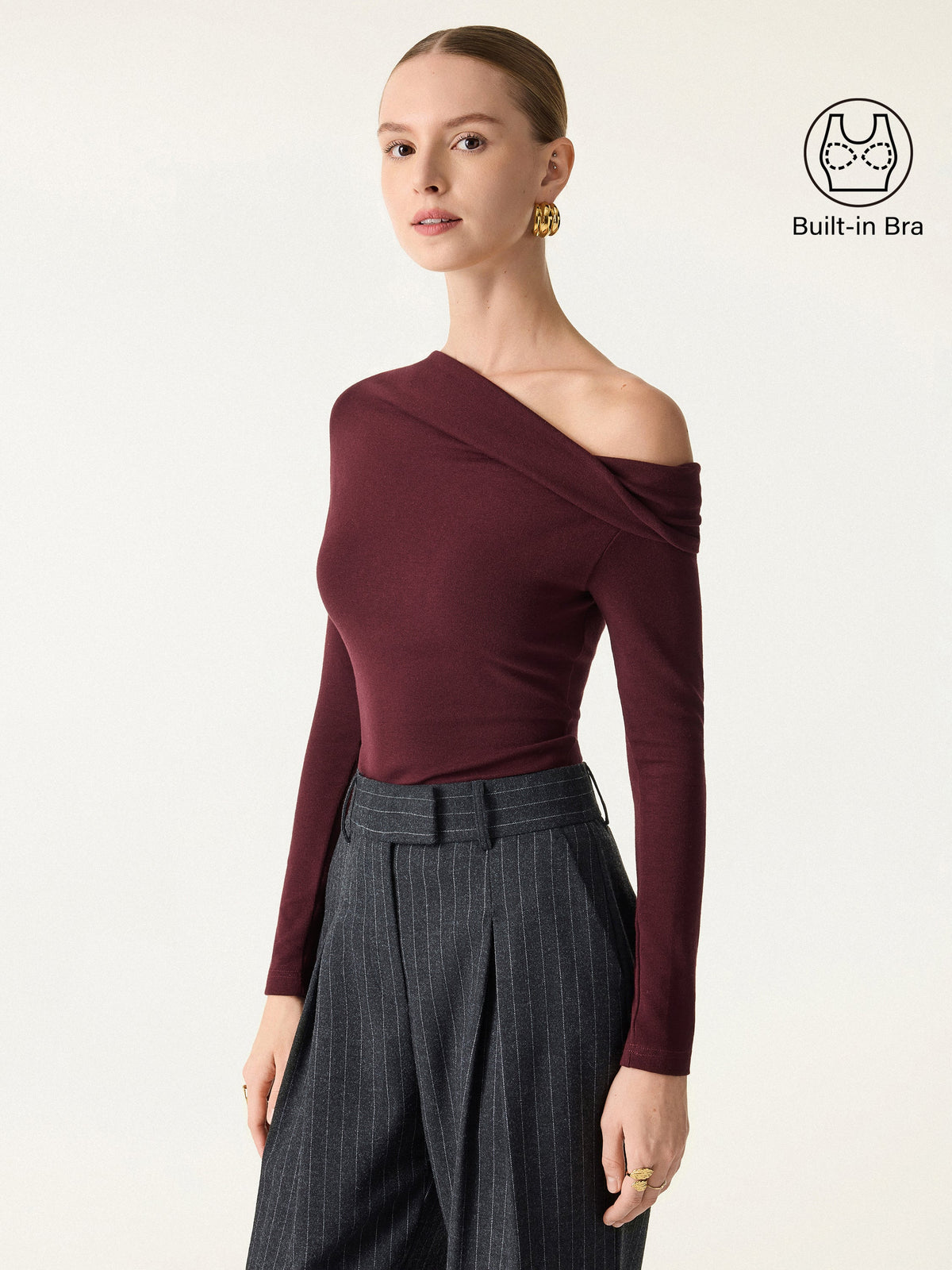 LiteWarm Convertible Neck Long Sleeve Built-In Bra Top