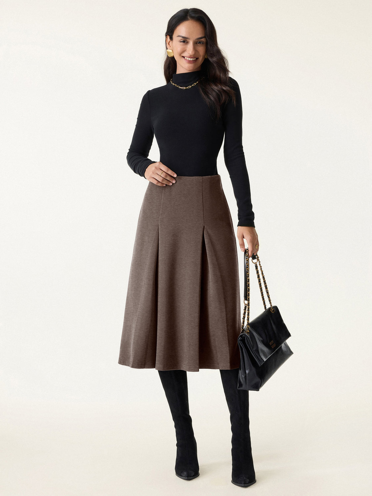 FuzzLuxe Mid-Rise Tucked A-Line Midi Skirt with Pockets