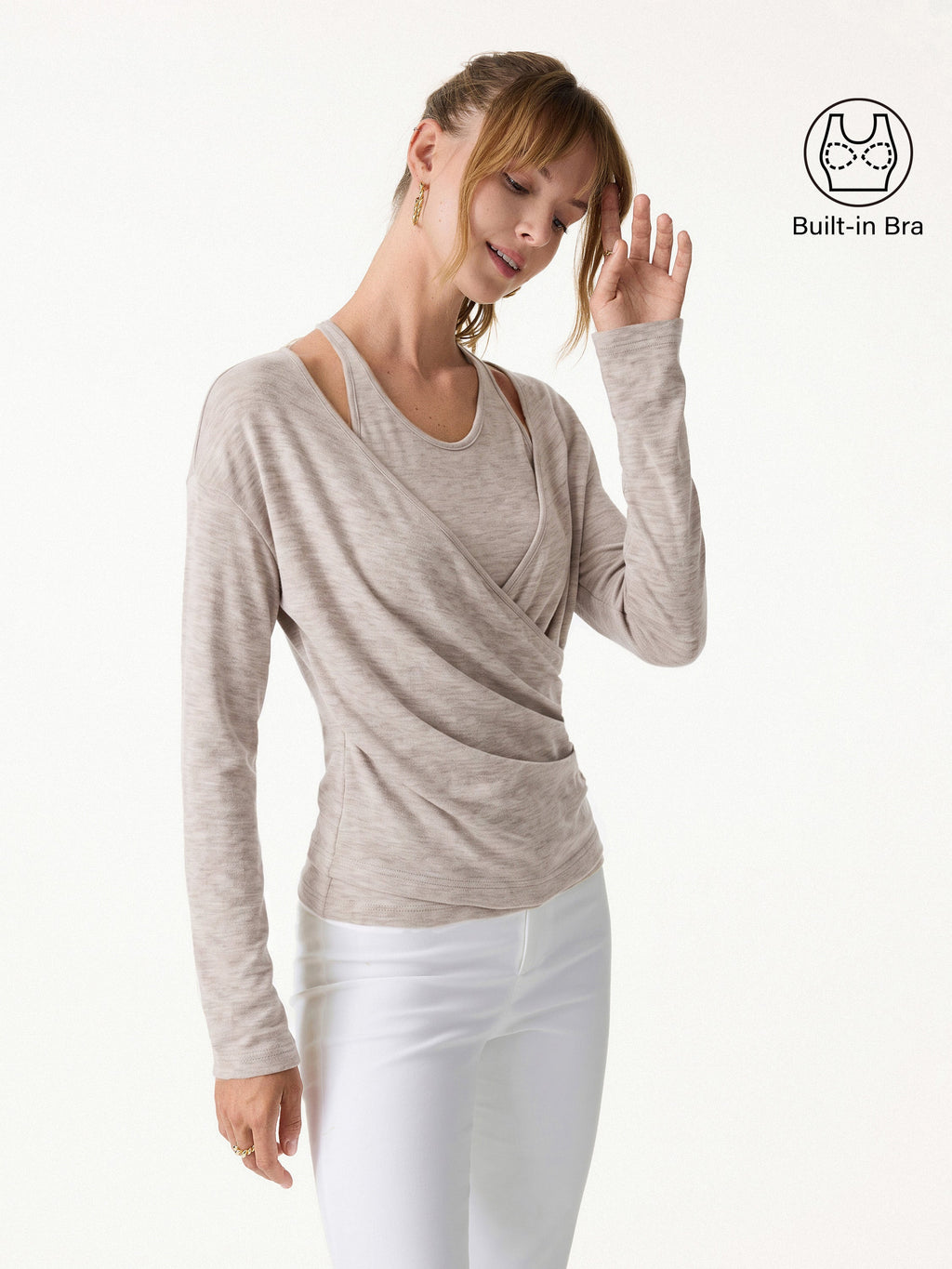 3Pcs Set Surplice Ruched Built-In Bra Top 2.0 & Slim Flared Pants with Pockets