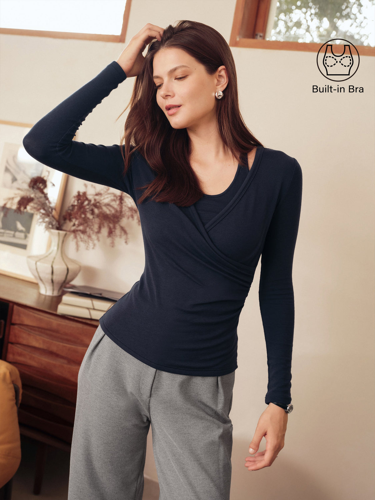 LiteWarm Two-Piece Set Cami with Surplice Ruched Built-In Bra Top