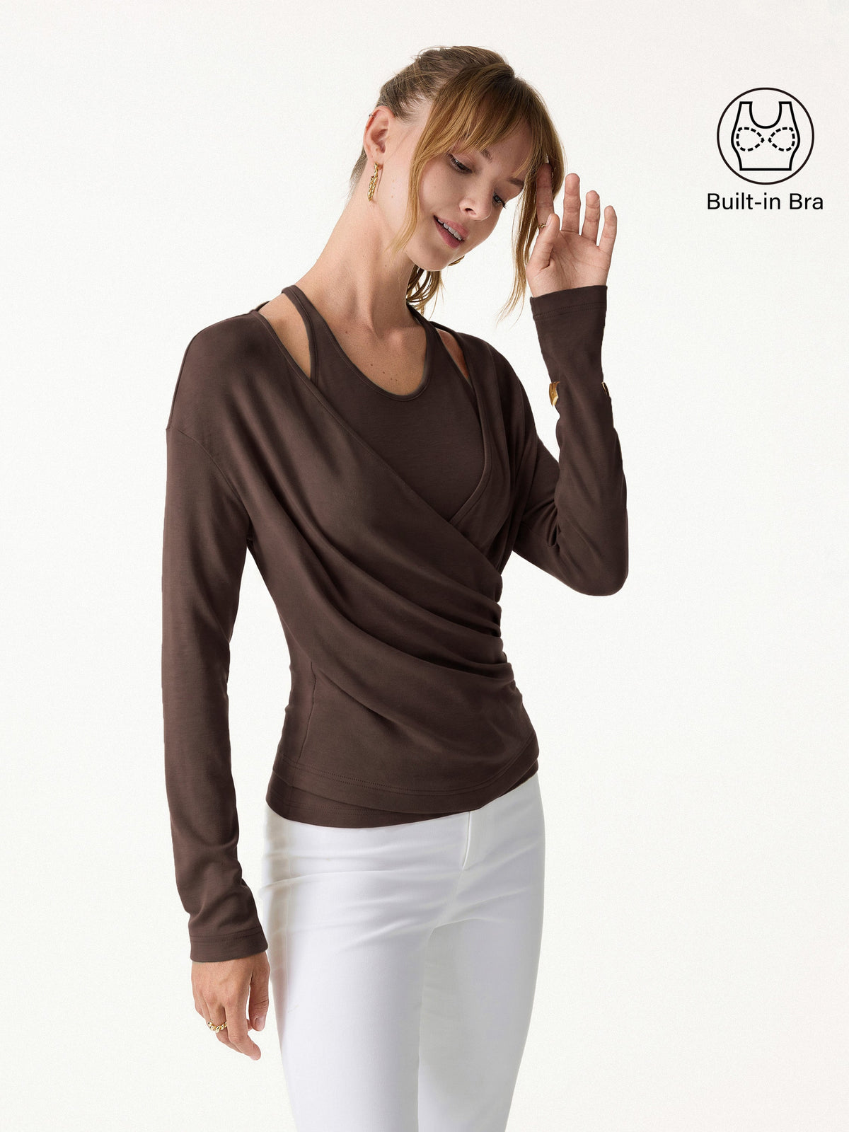 LiteWarm Two-Piece Set Cami with Surplice Ruched Built-In Bra Top