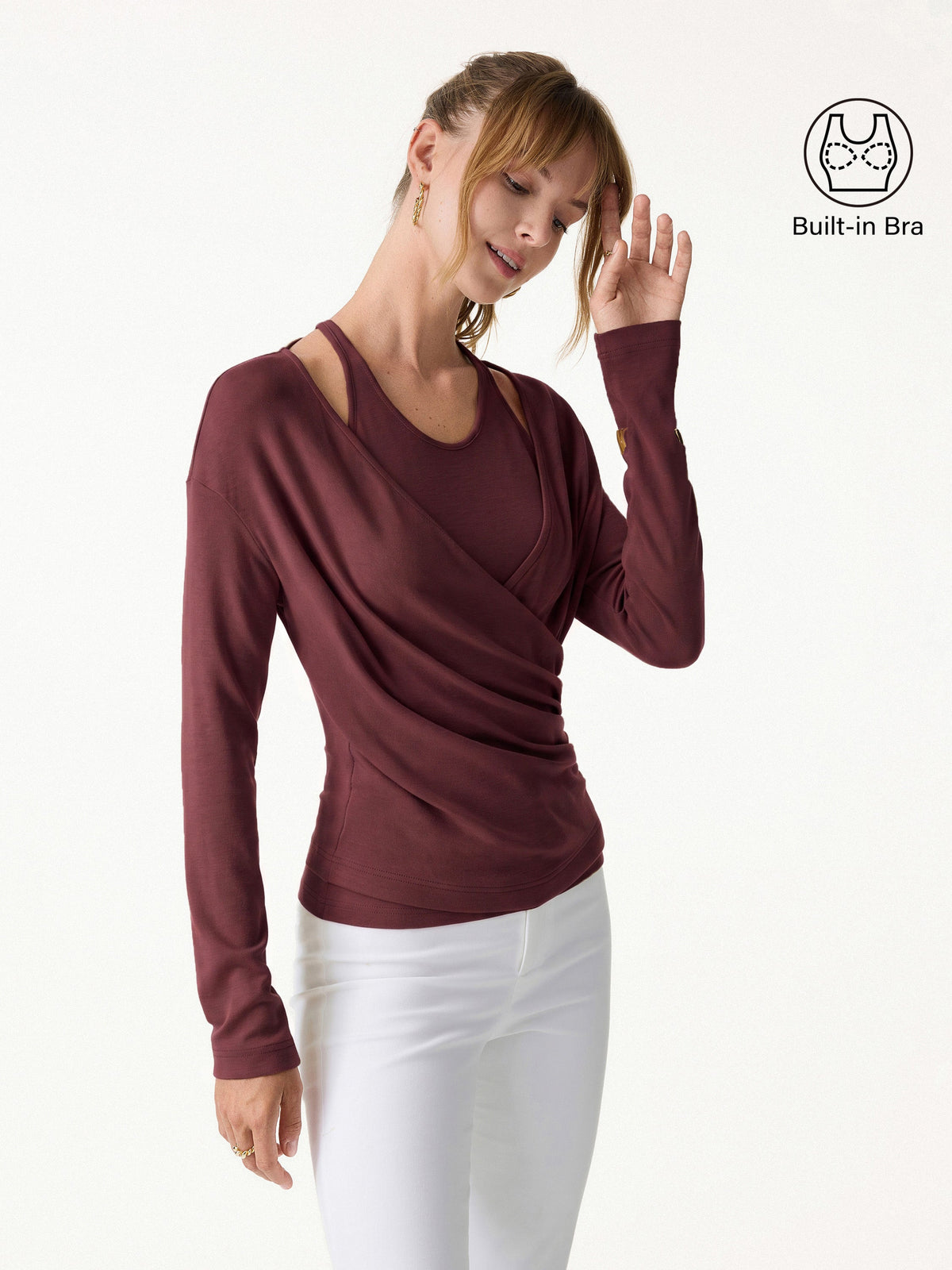 LiteWarm Two-Piece Set Cami with Surplice Ruched Built-In Bra Top
