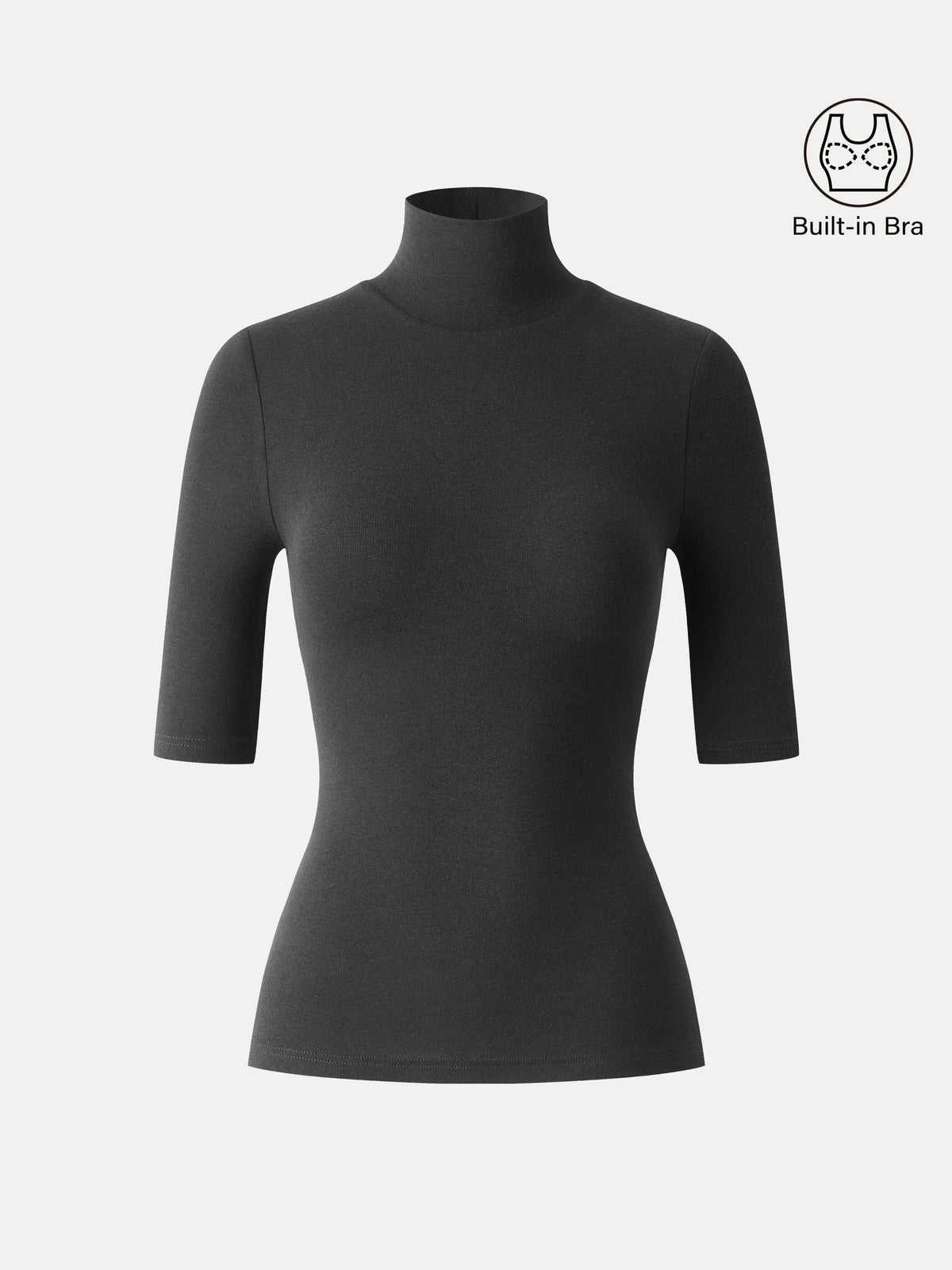 LiteWarm Essential Turtleneck Elbow Length Sleeve Built-In Bra Top 3.0