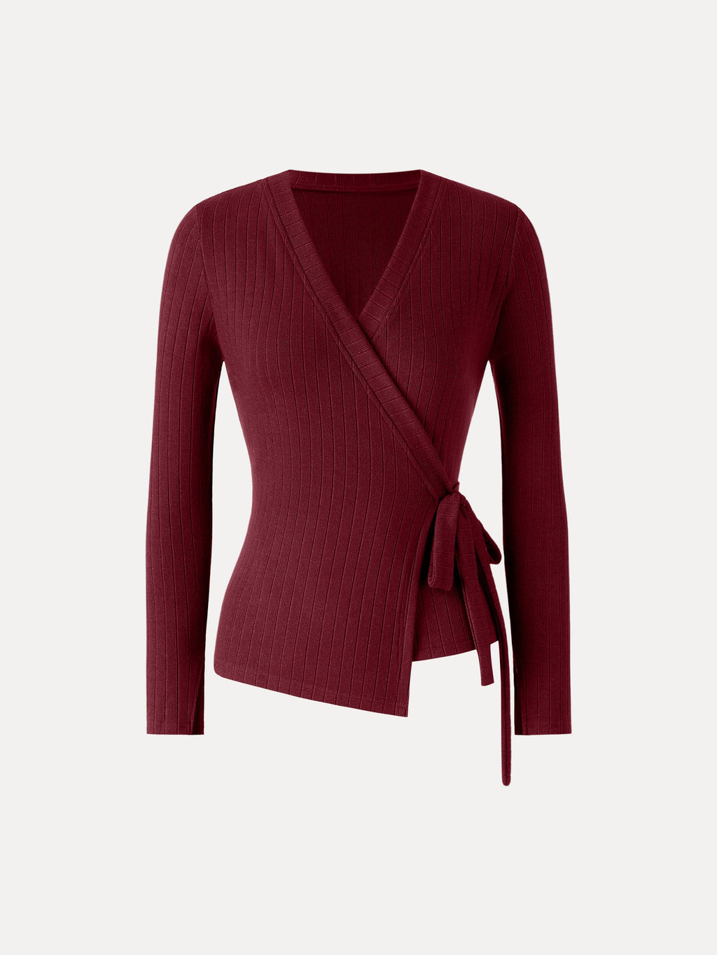 MaxWarm Wide Ribbed Crossover Long Sleeve Tie-Waist Top