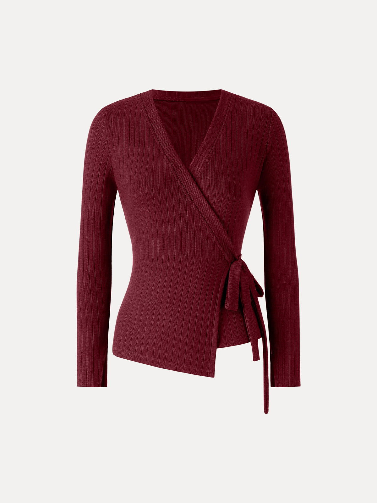 MaxWarm Wide Ribbed Crossover Long Sleeve Tie-Waist Top