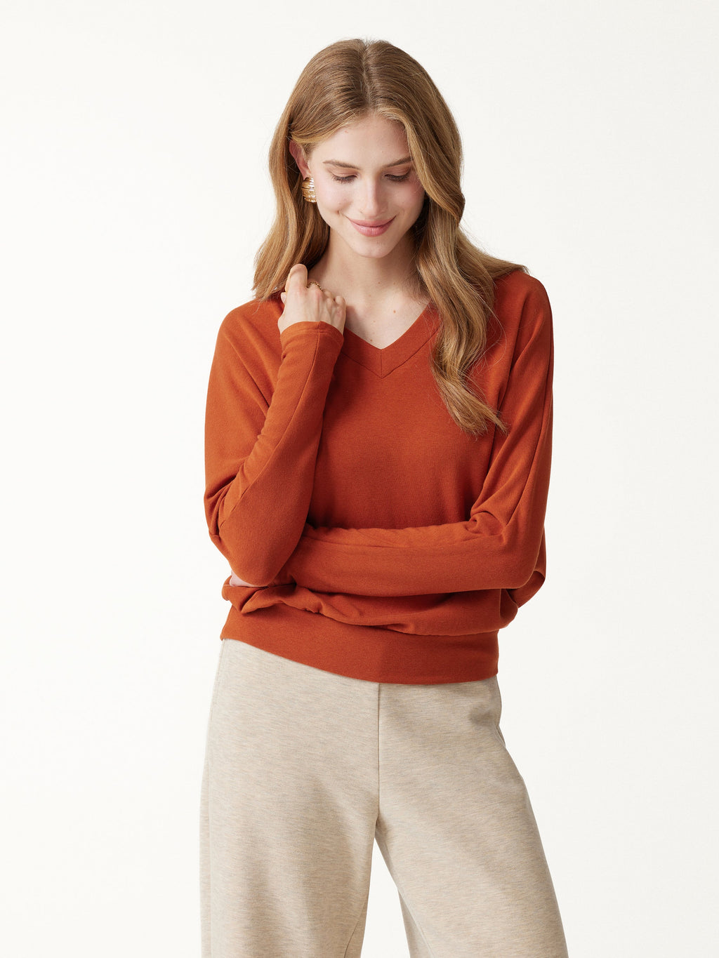ProWarm V-Neck Long Sleeve Banded Hem Top