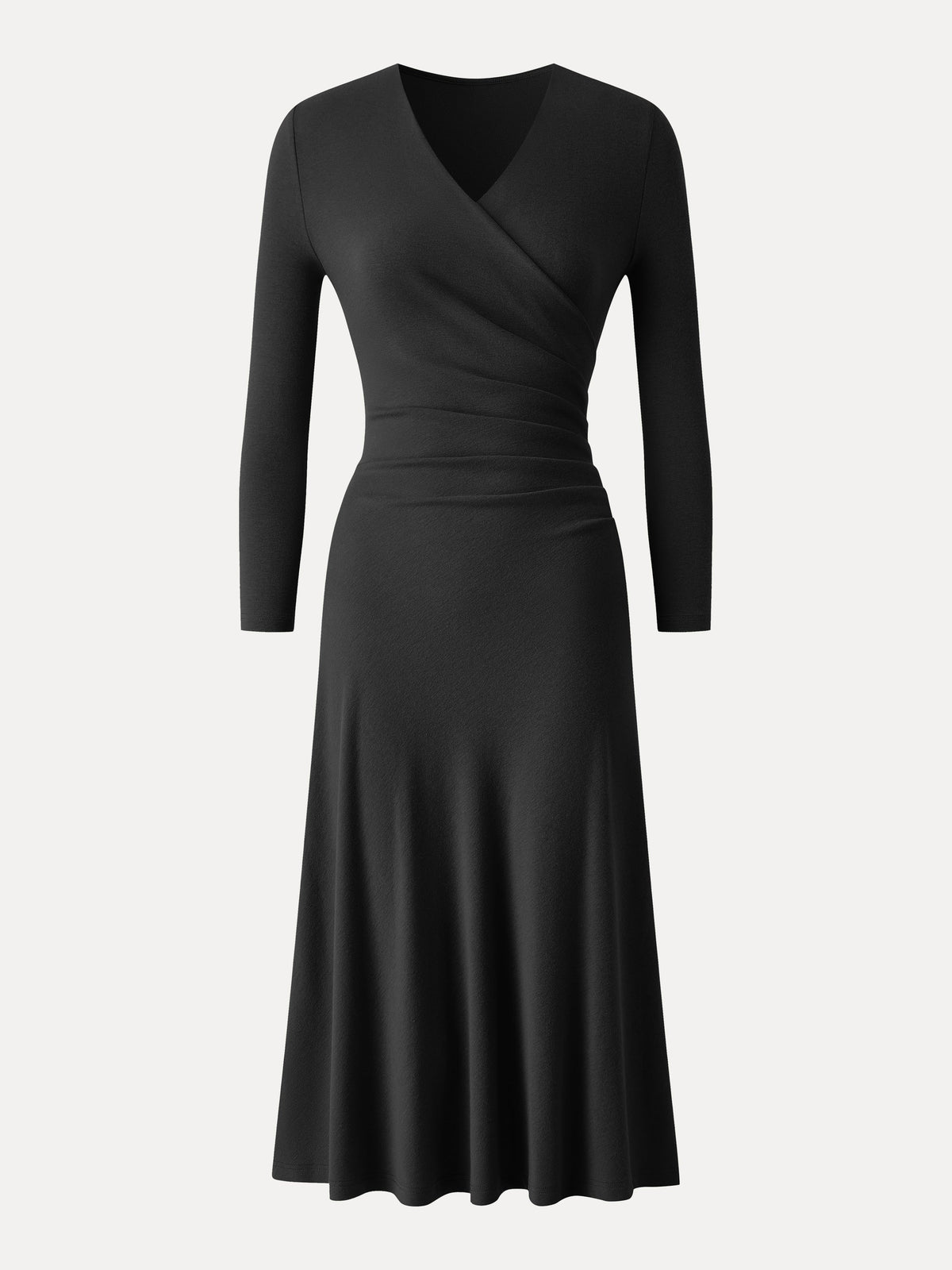 LiteWarm Surplice 3/4 Sleeve Side-Tuck Midi Dress