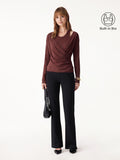 3Pcs Set Surplice Ruched Built-In Bra Top 2.0 & Slim Flared Pants with Pockets