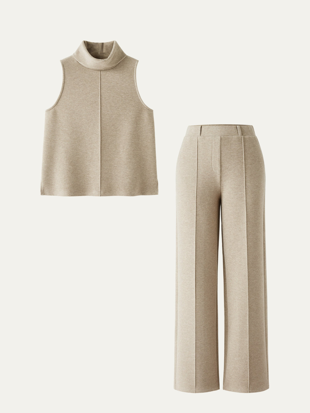 2Pcs Set Regular Split Hem Top & High Waisted Warm Straight Leg Pull On Pant