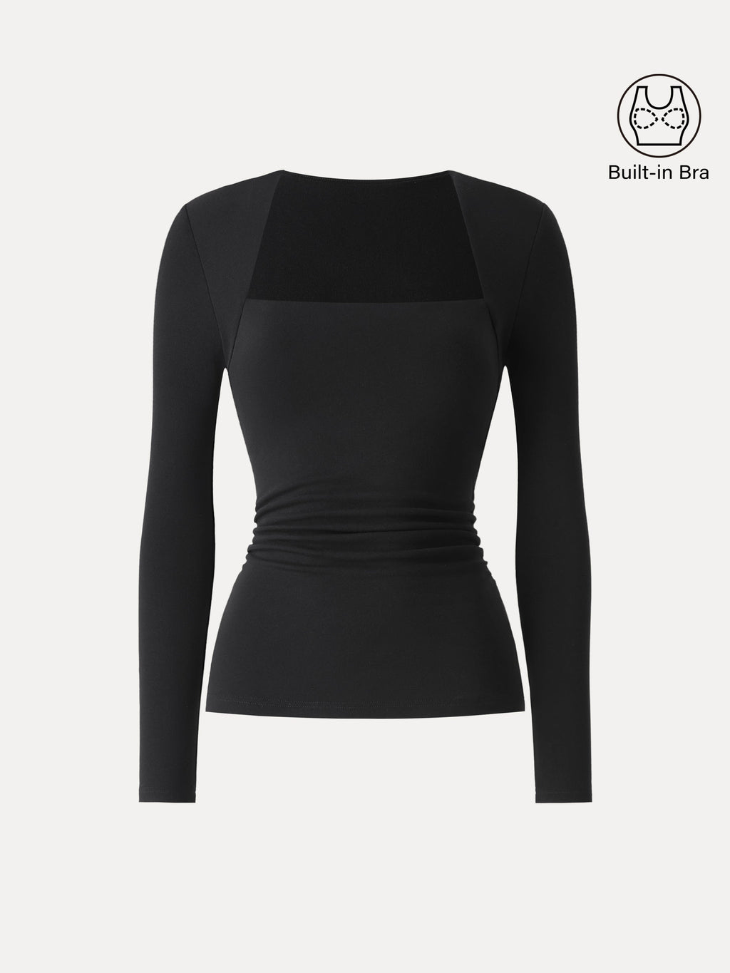 ProWarm Trapeze Neck Long Sleeve Ruched Built-In Bra Top