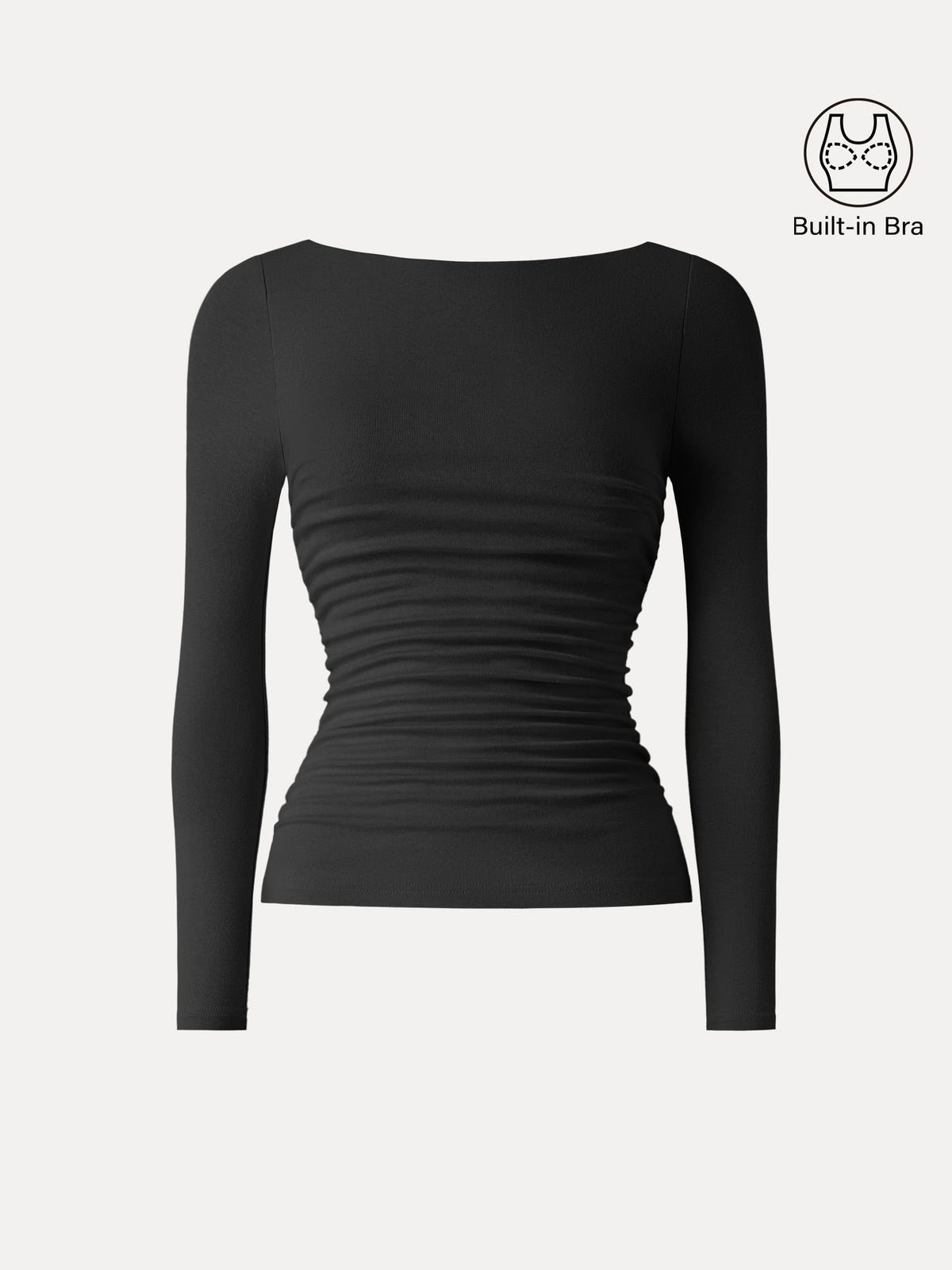 LiteWarm Boatneck Ruched Built-In Bra Top