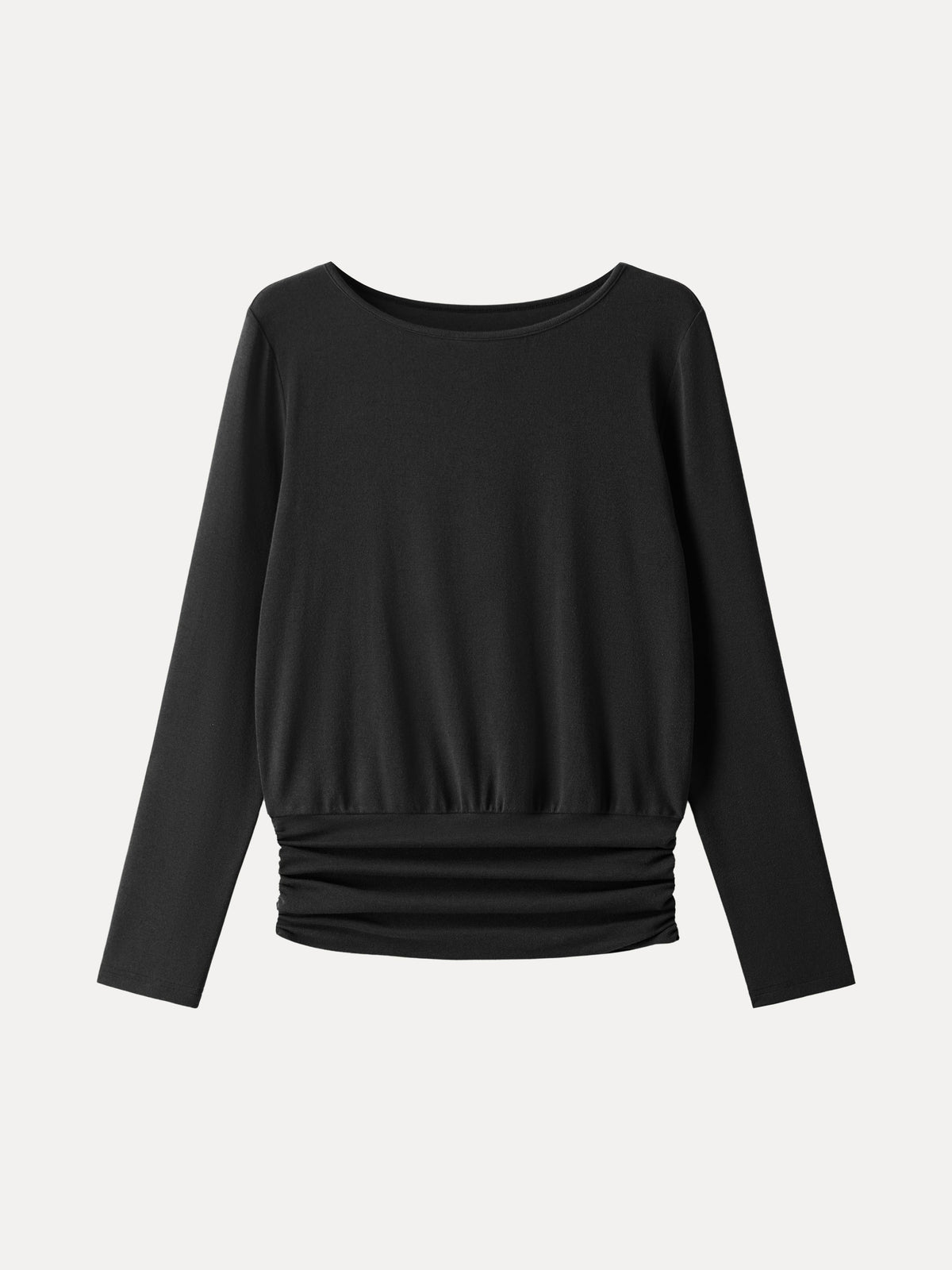LiteWarm Boatneck Long Sleeve Ruched Banded Hem Top