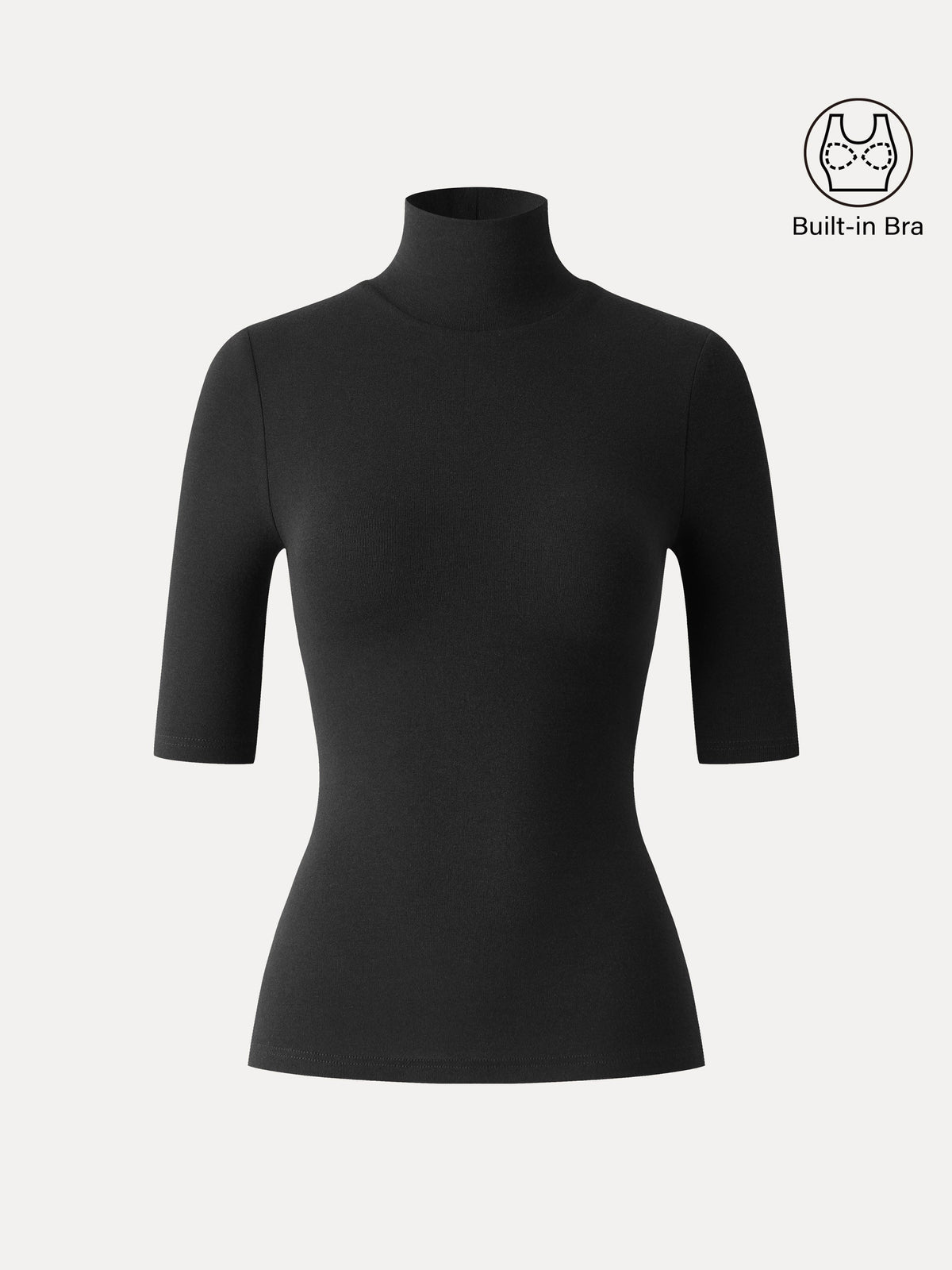 LiteWarm Essential Turtleneck Elbow Length Sleeve Built-In Bra Top 3.0