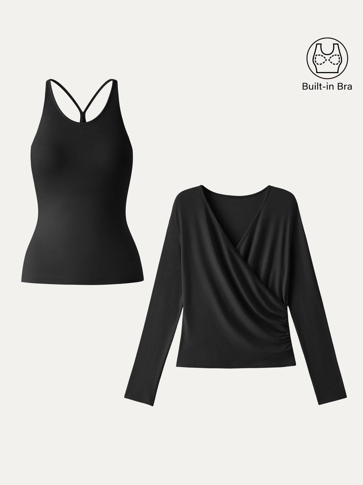 LiteWarm Two-Piece Set Cami with Surplice Ruched Built-In Bra Top