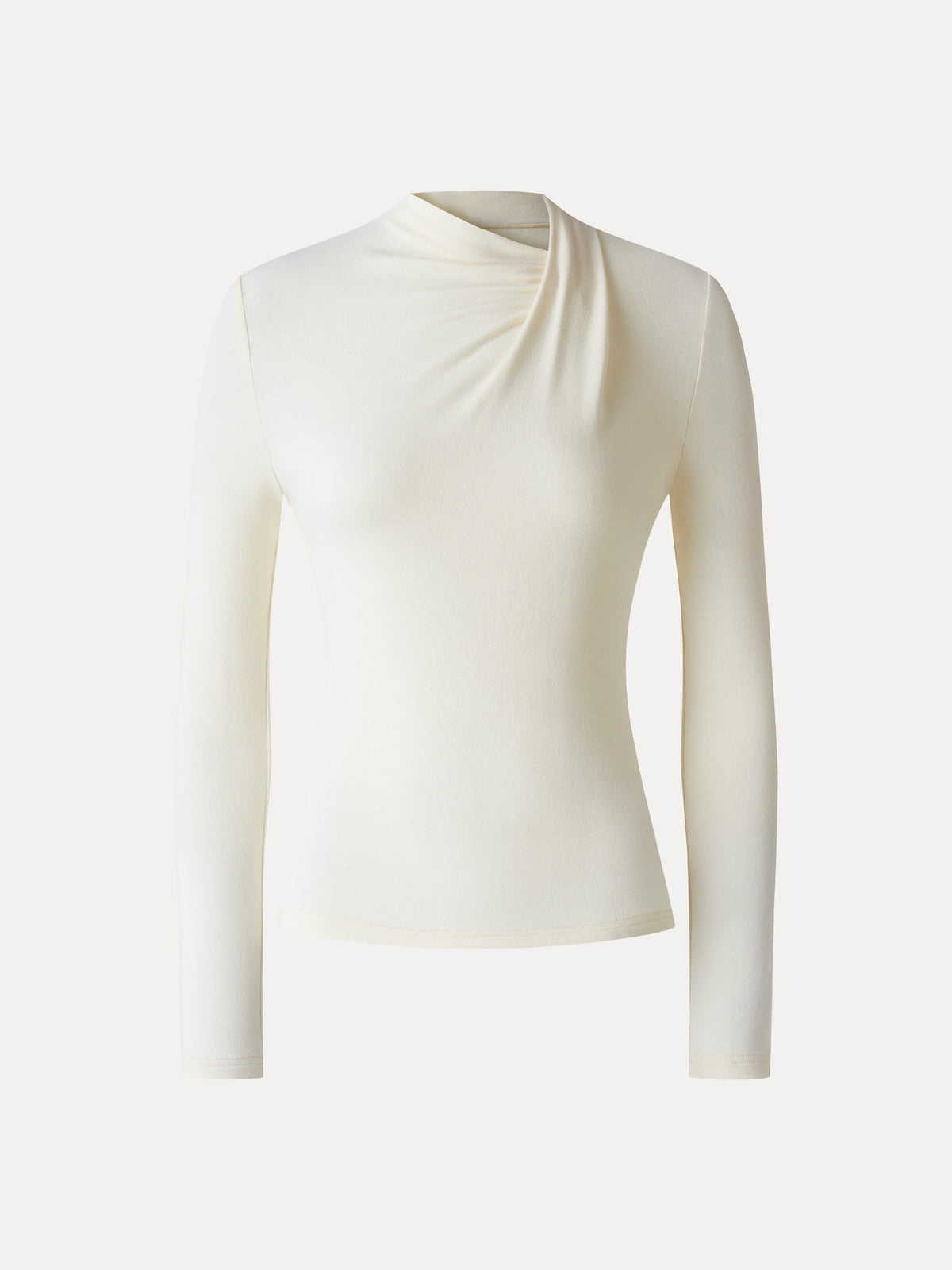 LiteWarm Draped Mock Neck Long Sleeve Shoulder-Tuck Top