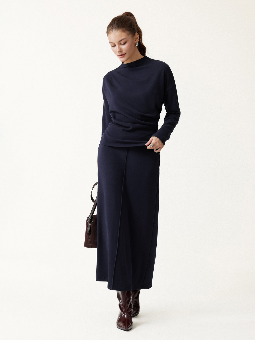 ProWarm Mid-Rise Pintuck A-Line Midi Skirt