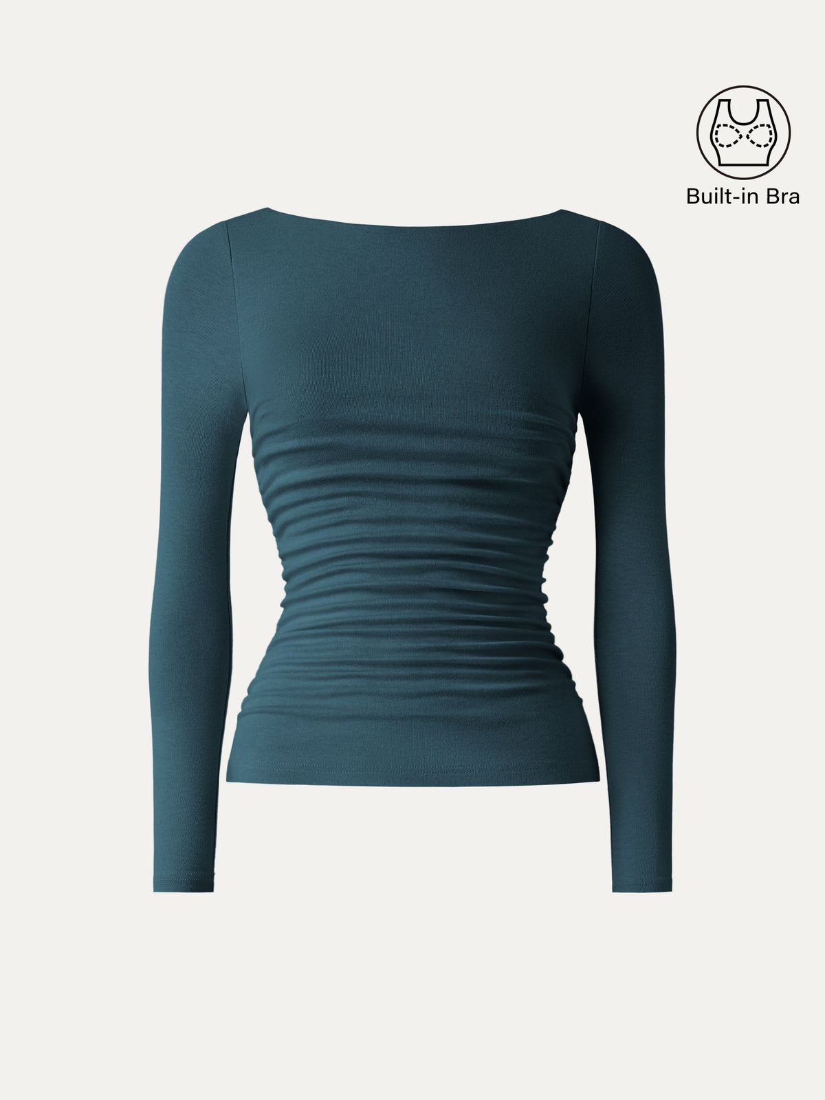 LiteWarm Boatneck Ruched Built-In Bra Top