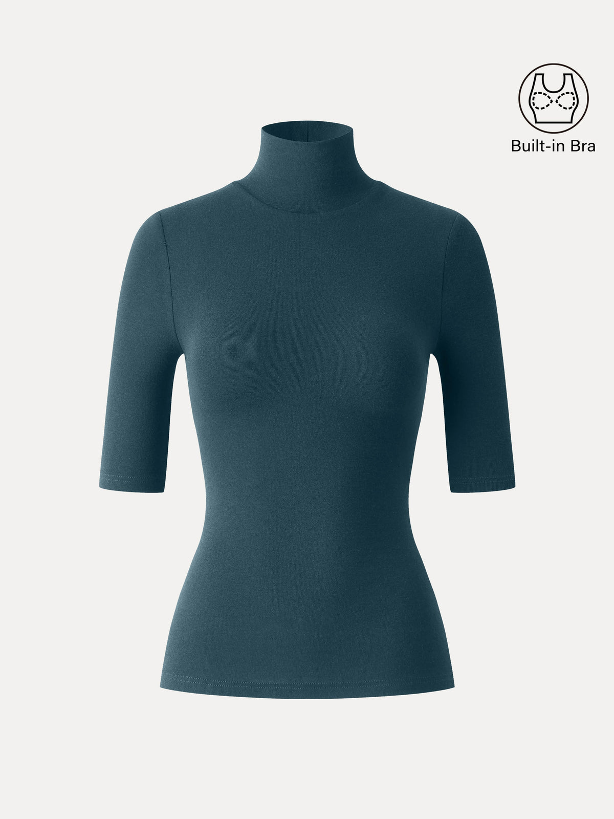 LiteWarm Essential Turtleneck Elbow Length Sleeve Built-In Bra Top 3.0
