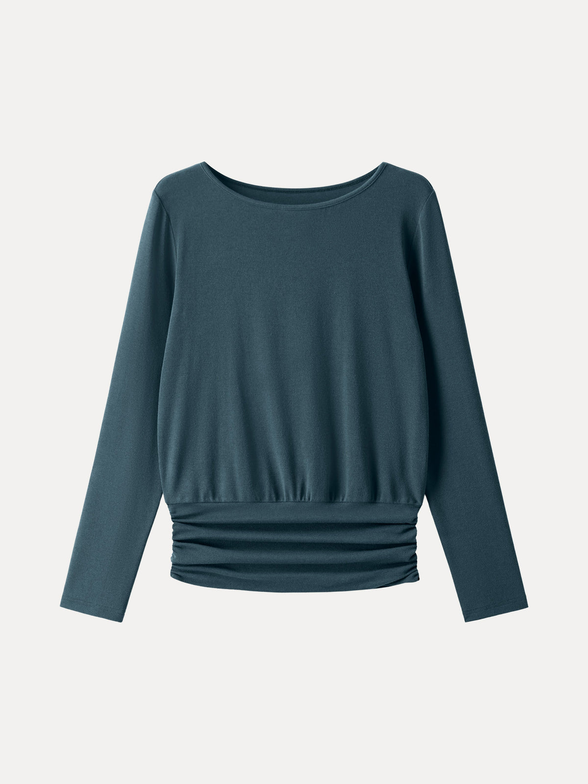 LiteWarm Boatneck Long Sleeve Ruched Banded Hem Top