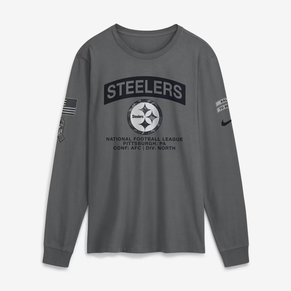 Pittsburgh Steelers Nike 2026 Salute to Service Long Sleeve T-Shirt - Gray