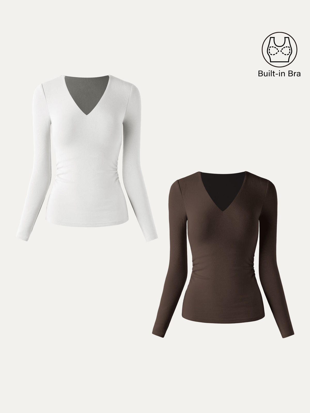 ProWarm V-Neck Long Sleeve Side-Tuck Built-In Bra Top 2.0