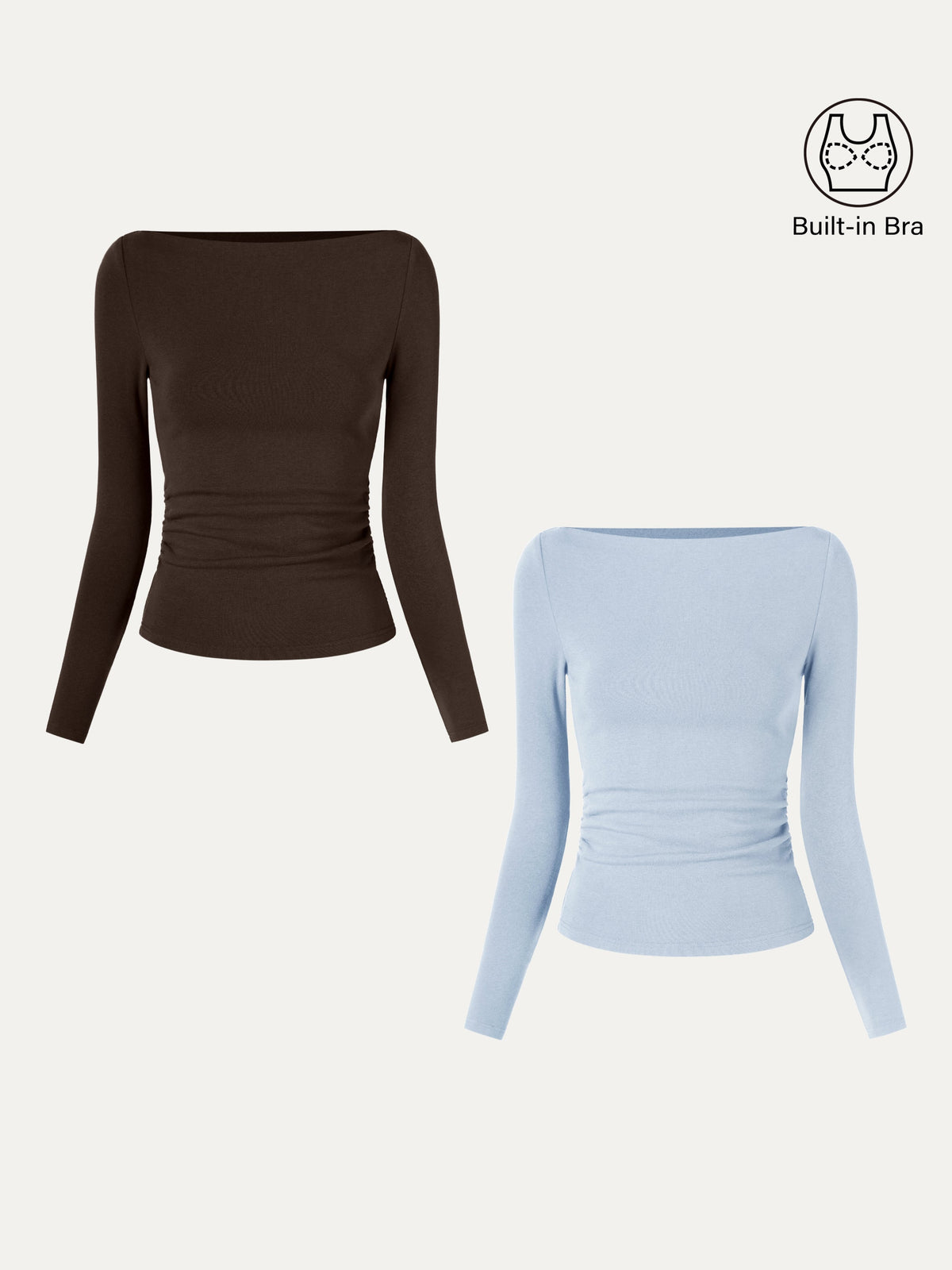 ProWarm Modern Side Ruched Boatneck Built-In Bra Top 2.0