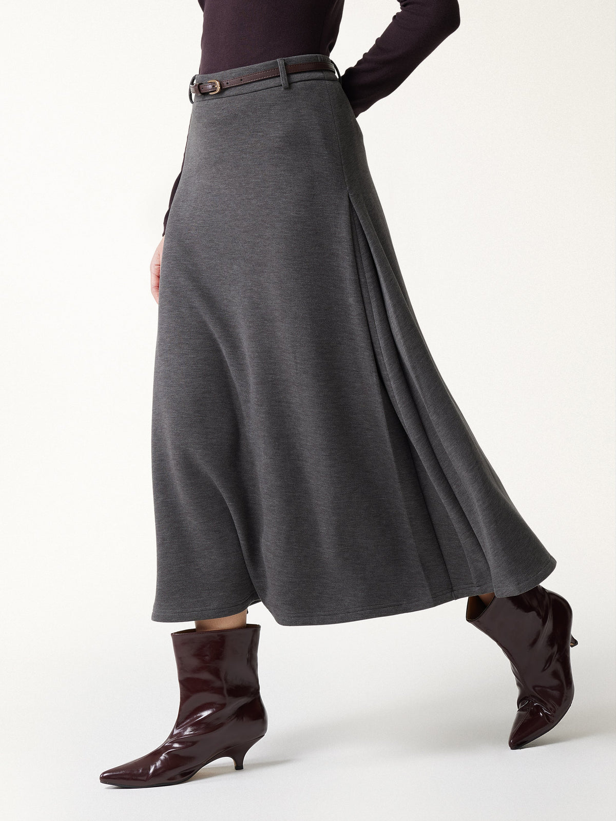 MaxWarm Mid-Rise Godet A-Line Midi Skirt