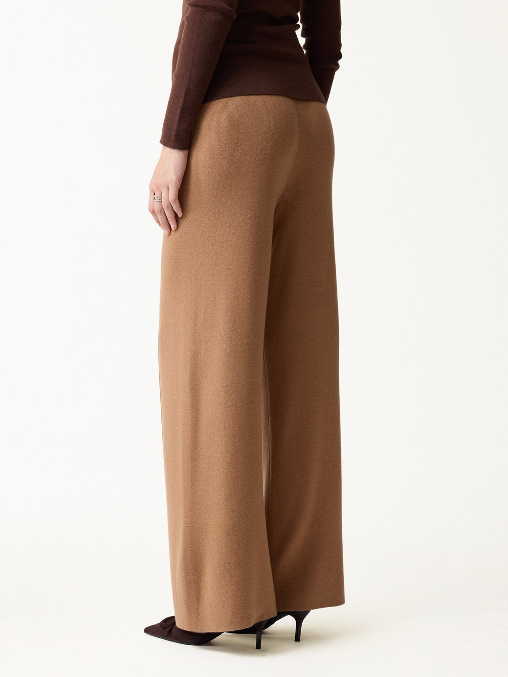 Merino Blend High-Rise Pintuck Wide-Leg Pants with Pockets