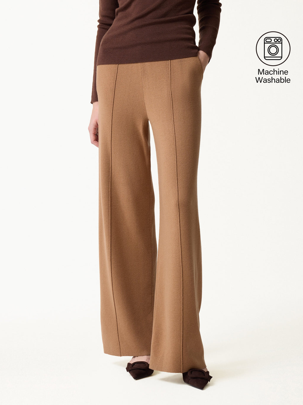 Merino Blend High-Rise Pintuck Wide-Leg Pants with Pockets