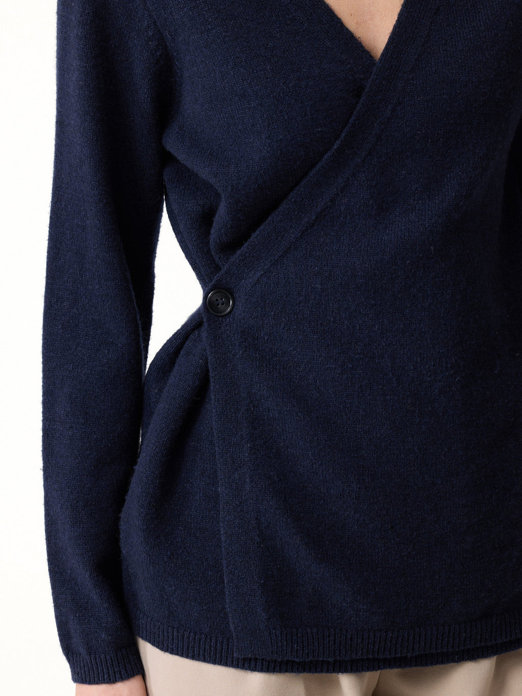 2Pcs Set V-Neck Long Sleeve Wrap Sweater & Cable-Knit Wide-Leg Pants with Pockets