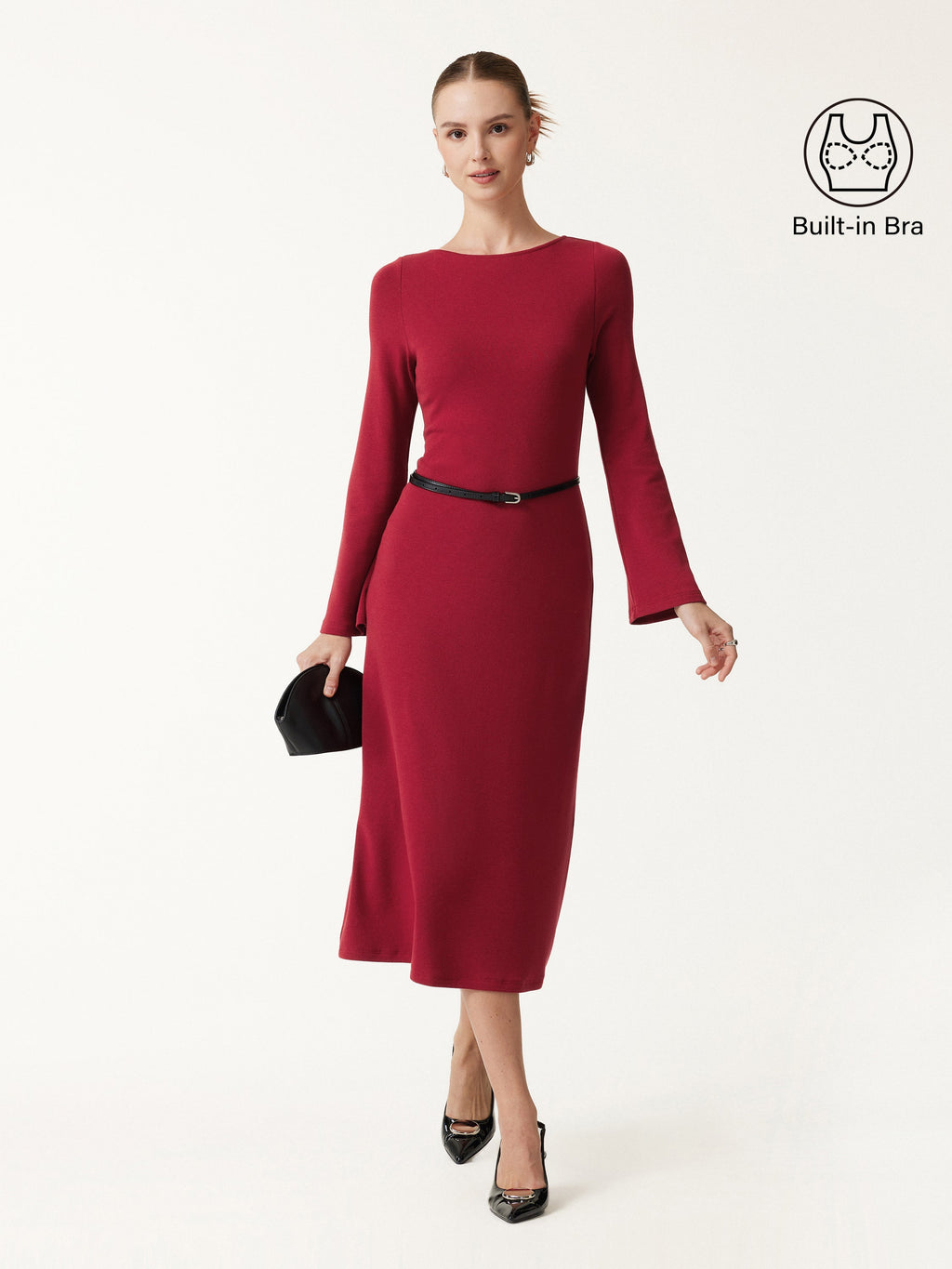 LiteWarm Boatneck Bell Sleeve Midi Built-In Bra Dress 2.0