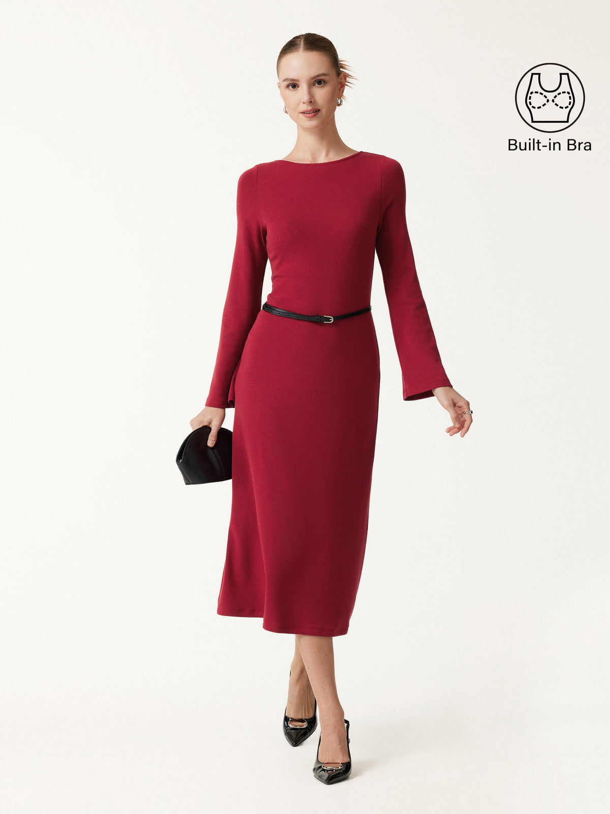 LiteWarm Boatneck Bell Sleeve Midi Built-In Bra Dress 2.0