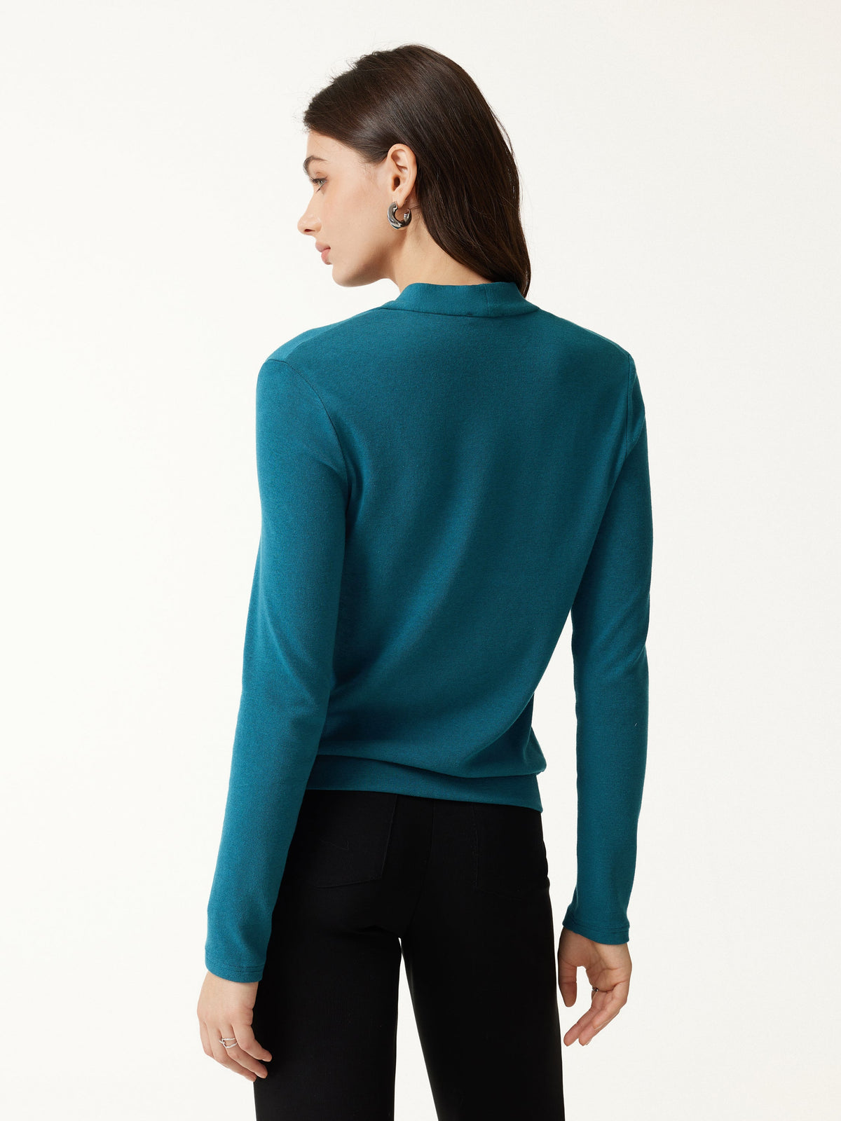 LiteWarm V-Neck Long Sleeve Tucked Shoulder Top
