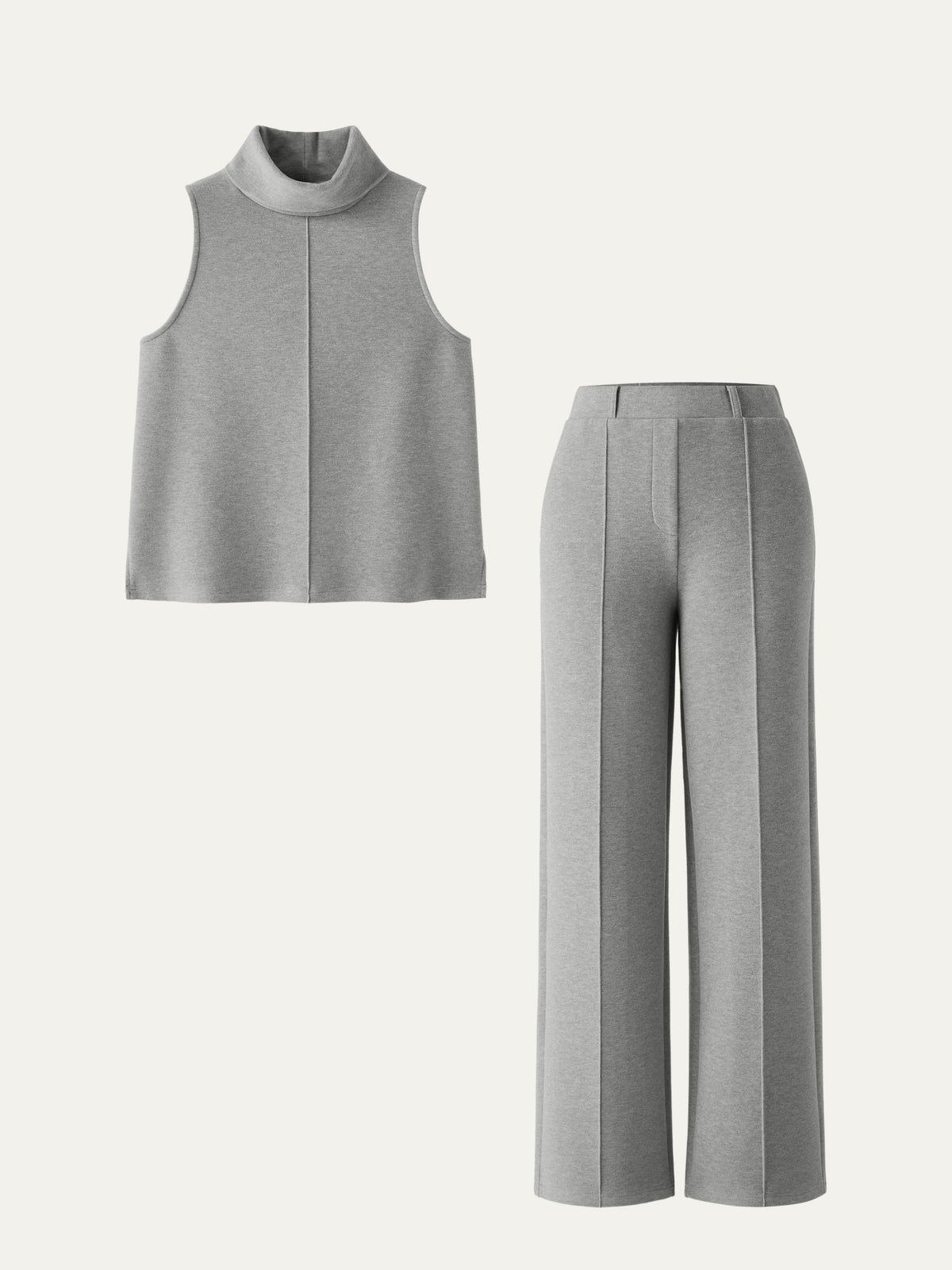 2Pcs Set Regular Split Hem Top & High Waisted Warm Straight Leg Pull On Pant
