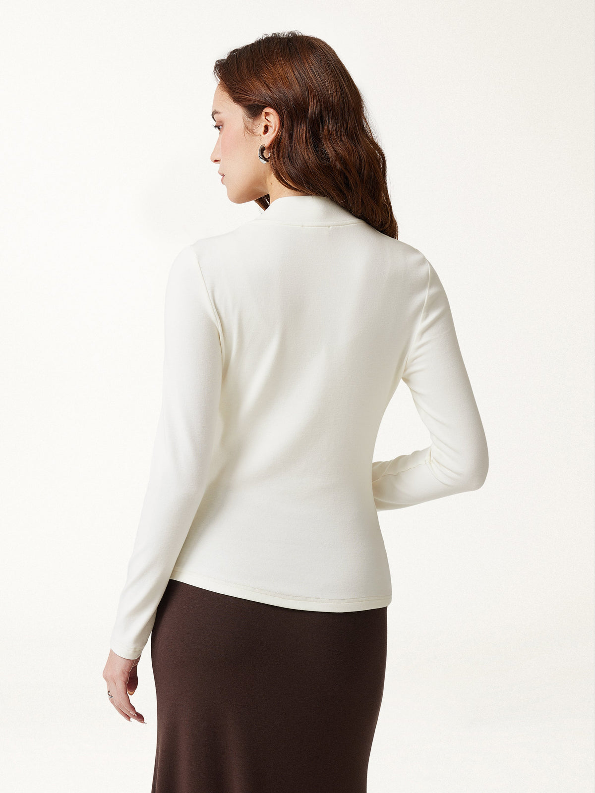 LiteWarm Draped Mock Neck Long Sleeve Shoulder-Tuck Top
