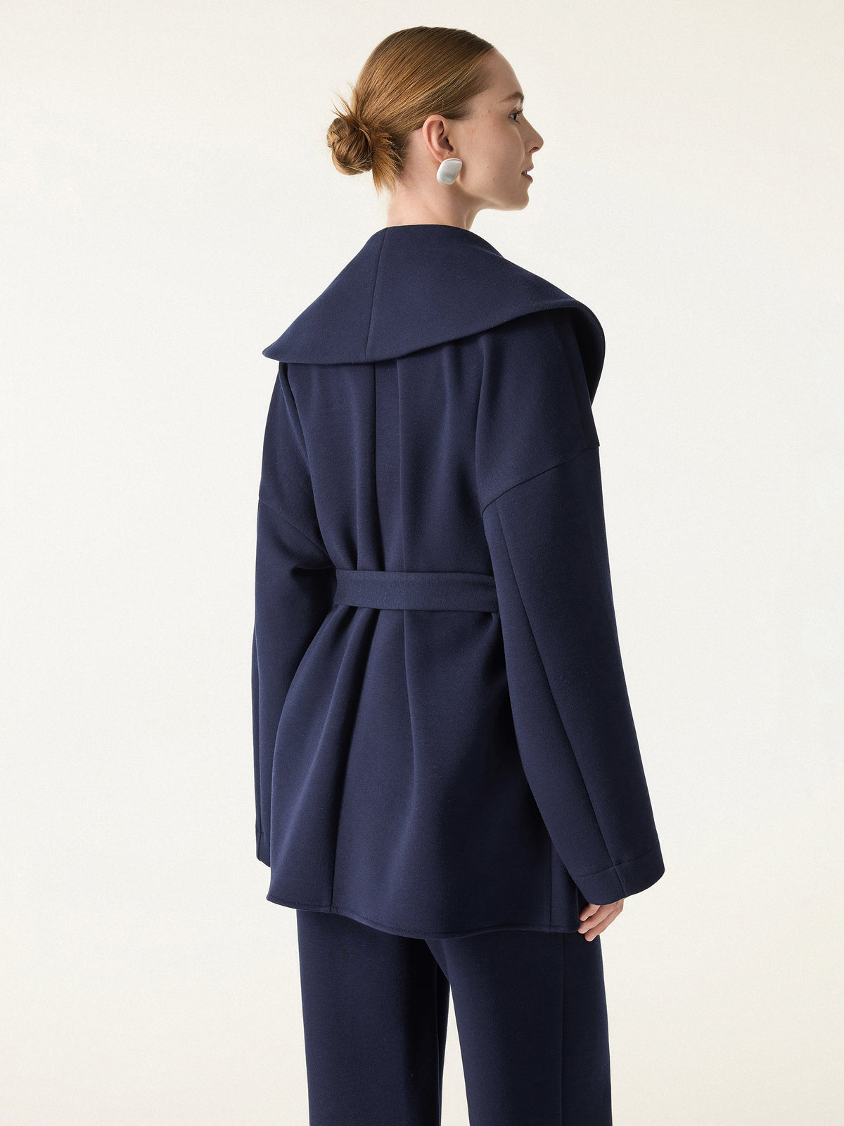 FuzzLuxe Draped Shawl Collar Long Sleeve Belted Jacket