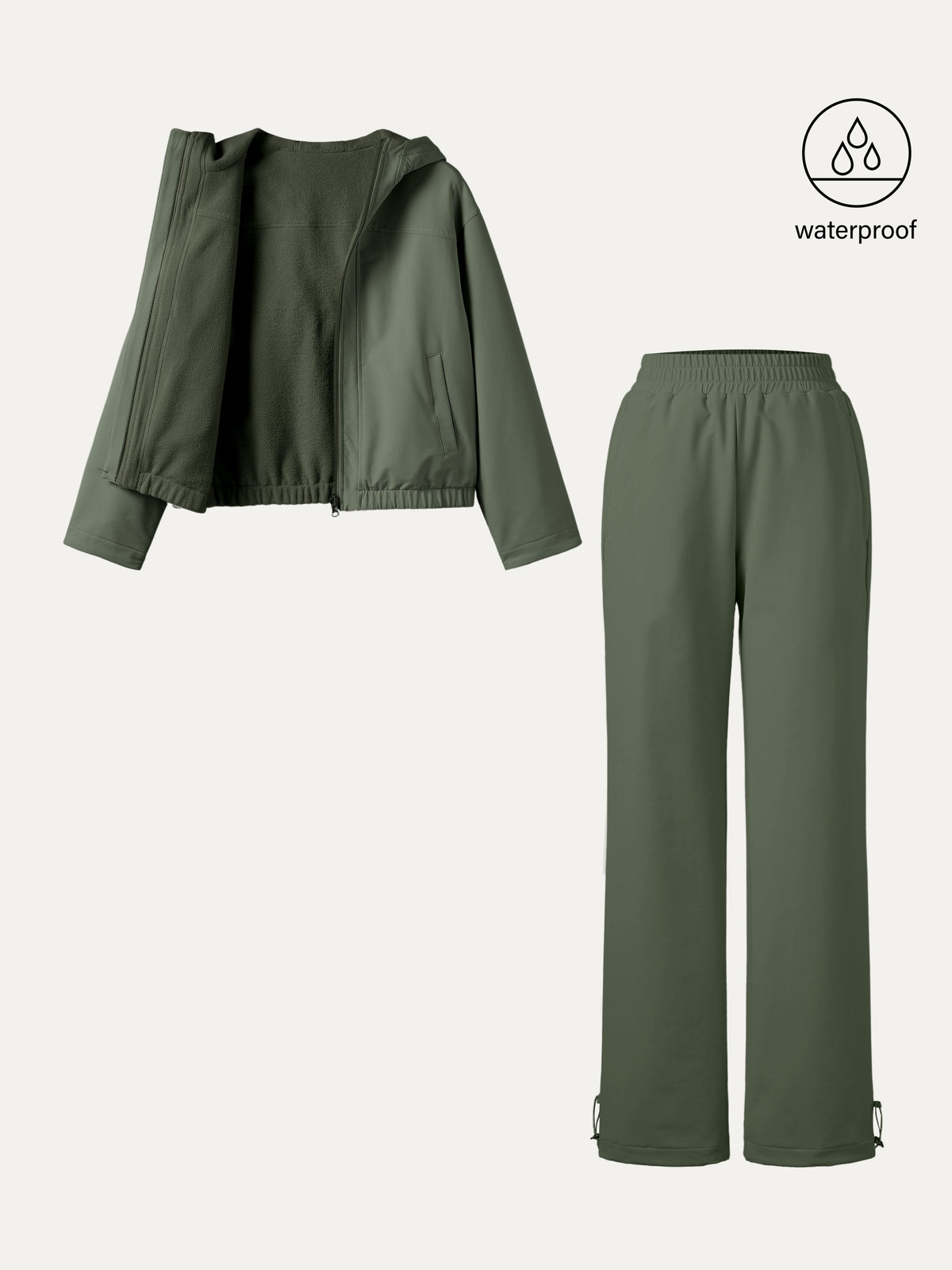 2Pcs Set Fleece Reversable Hooded Jacket & Fleece-Lined Elastic Waist Pants