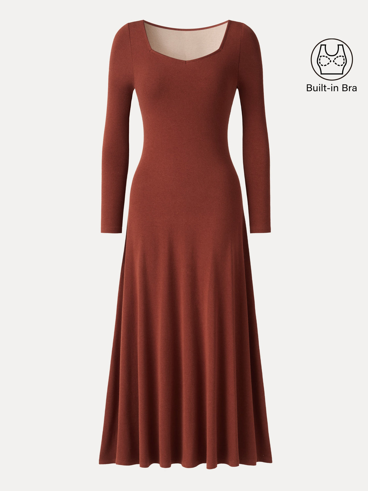 LiteWarm Diamond Neck Long Sleeve Drapey Maxi Built-In Bra Dress 2.0