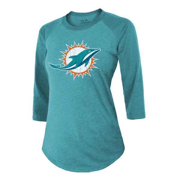 Tyreek Hill Miami Dolphins Majestic Threads Women's Name & Number Raglan 3/4 Sleeve T-Shirt - Aqua