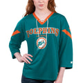 Miami Dolphins Starter Women's Rally Lace-Up 3/4 Sleeve T-Shirt - Aqua